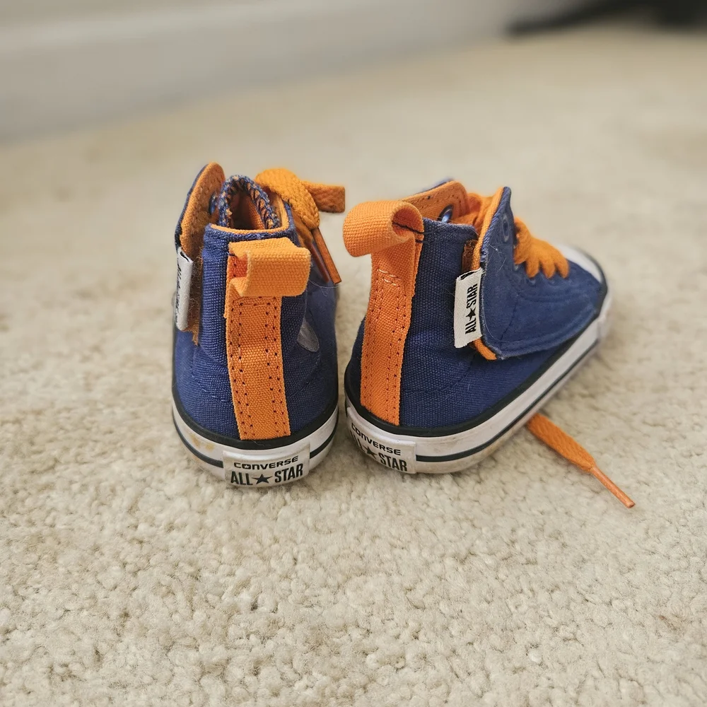 Converse Kids Navy Canvas High-Top Sneakers with Orange Laces